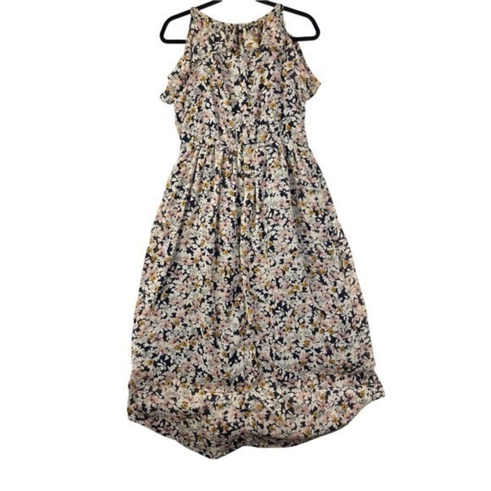 I Heart Ronson Navy Floral Halter Midi Dress with Pink & Yellow Blooms